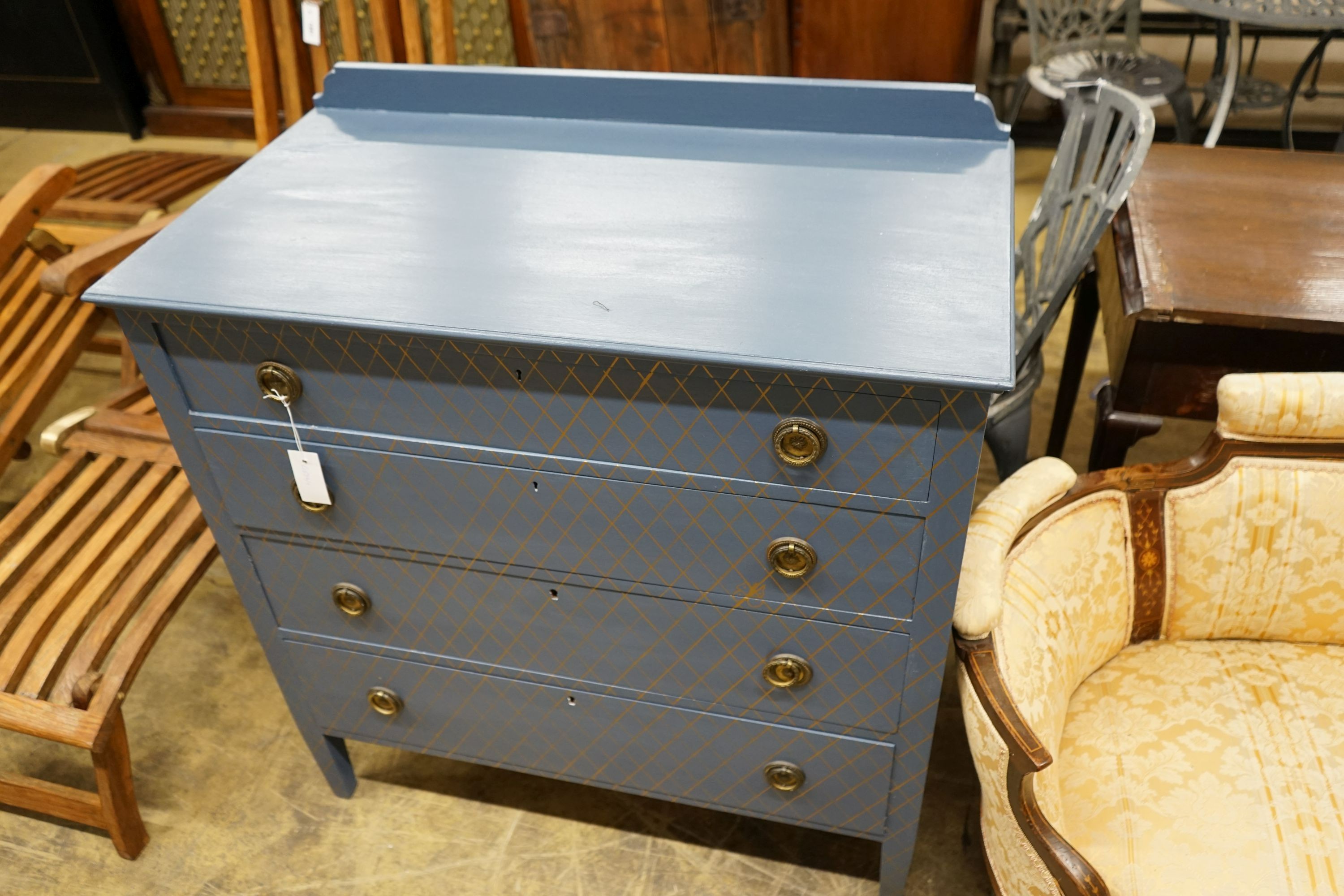 An early 20th century and later painted chest of four drawers, width 91cm, depth 50cm, height 98cm